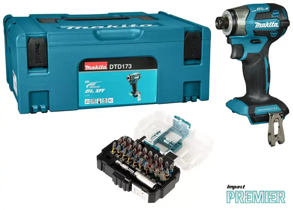 Visseuse à chocs Makita DTD173ZJX1 LXT 18V Li-ion, corps seul dans Mbox incl. jeu d‘embouts - 180Nm