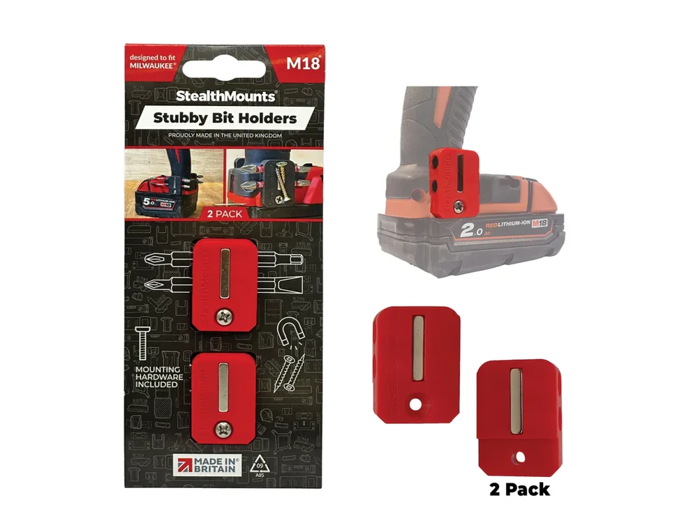 StealthMounts BH-M18-S-RED-2 Porte-embouts magnétiques pour machines Milwaukee M18 - Rouge - 2 pièces