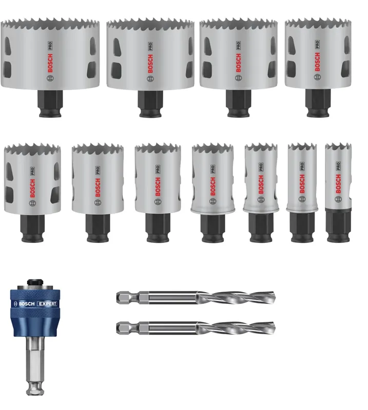 Bosch 061599767A PRO Jeu de 14 forets trépans Powerchange - Bois et métal - 20, 22, 25, 32, 35, 40, 44, 51, 60, 68, 76 mm
