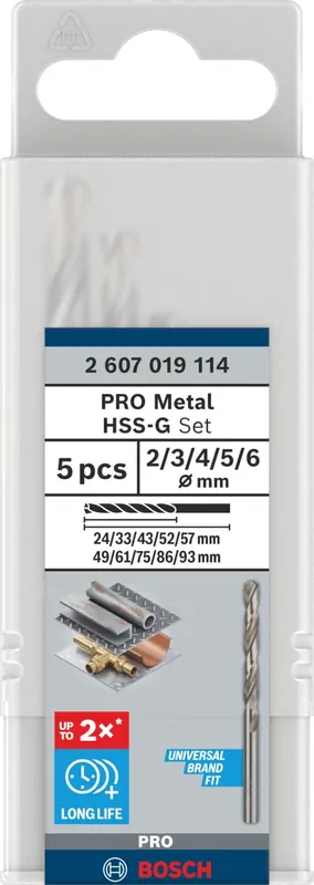 Bosch 2607019114 Jeu de 5 forets hélicoïdaux HSS-G - métal PRO