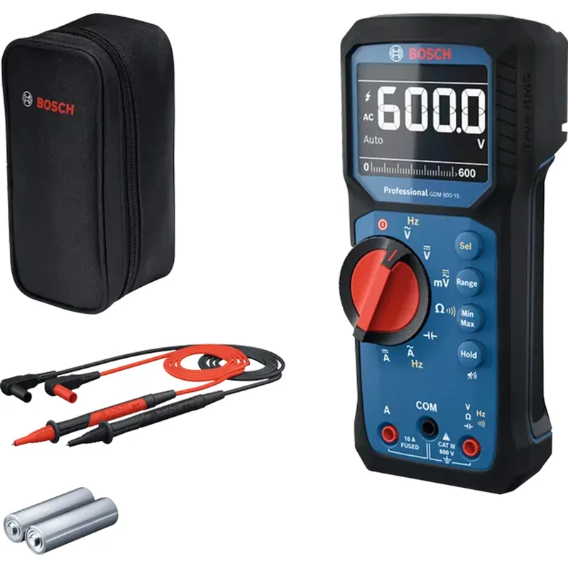Bosch GDM 600-15 Multimètre numérique True RMS dans un étui - AC/DC 600 V & 10 A - CAT III 600 V