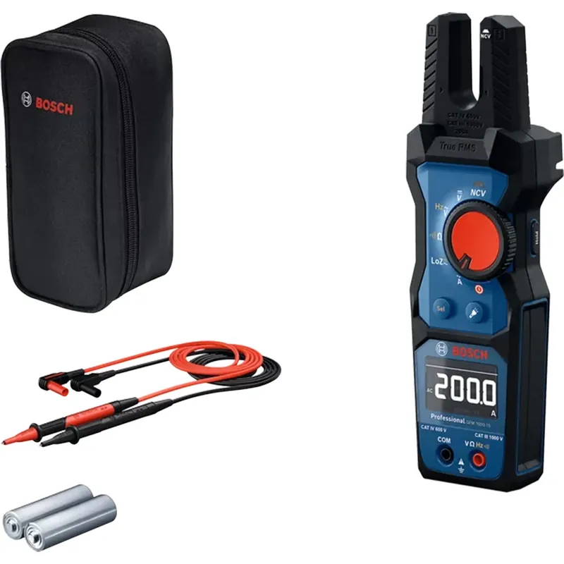 Bosch GFM 1000-15 Pince ampèremétrique True-RMS en étui - AC/DC 1000 V & AC 200 A - CAT III 1000 V / CAT IV 600 V