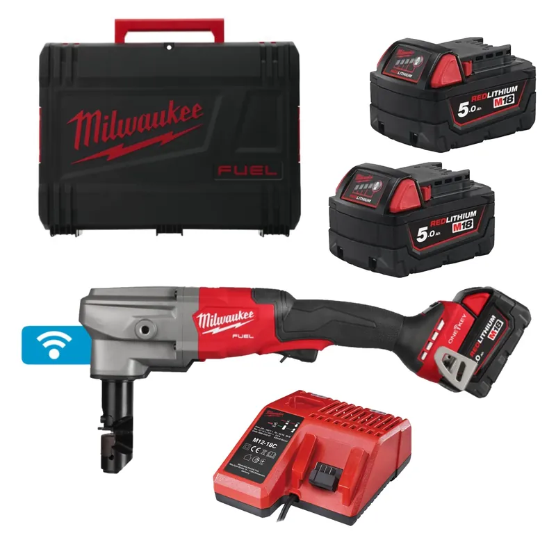 Milwaukee M18 FNB35-502X Kit de grignoteuse sans fil 18 V Li-ion (2 batteries 5,0 Ah) dans un coffret HD - 3,5 mm