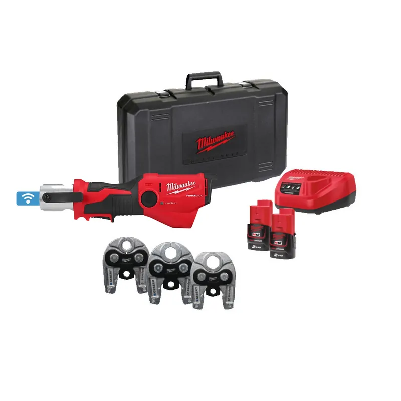 Milwaukee M12 ONEHPT-202C Kit de pince à sertir hydraulique avec batterie Li-ion 12 V (2 batteries 2,0 Ah) dans un coffret - Kit Geberit Mapress