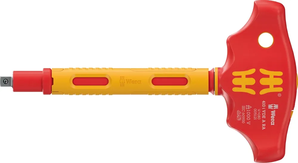 Wera 05005121001 410 i VDE A VDE Tournevis adaptateur isolé avec poignée en T et fonction cliquet - 1/4"