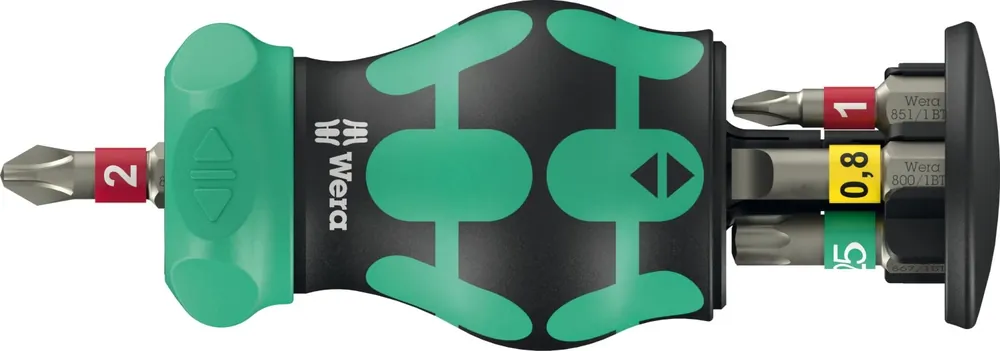 Wera 05008891001 Kraftform Kompakt Stubby Magazin RA 1 tournevis à embouts interchangeables - 6 en 1 multi-embouts - avec fonction cliquet
