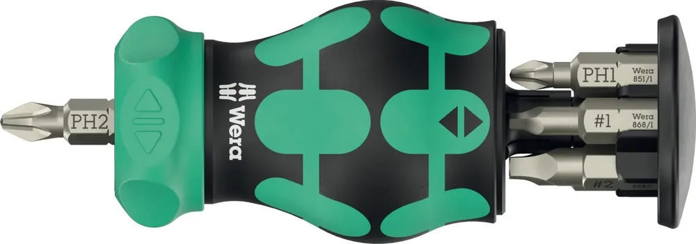 Wera 05008893001 Kraftform Kompakt Stubby Magazin RA 4 tournevis à embout interchangeable - 6 en 1 multi-embouts - avec fonction cliquet