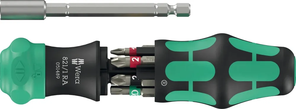 Wera 05051519001 Kraftform Kompakt 28 RA 1 Tournevis à embout interchangeable - 6 en 1 multi-embouts - avec fonction cliquet
