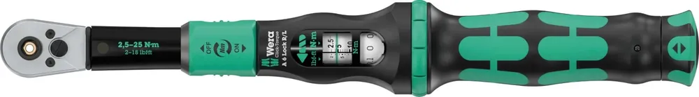 Wera 05075694001 Click-Torque Lock A6 R/L Clé dynamométrique avec cliquet réversible - 2,5-25 Nm - 1/4" - Droite/Gauche