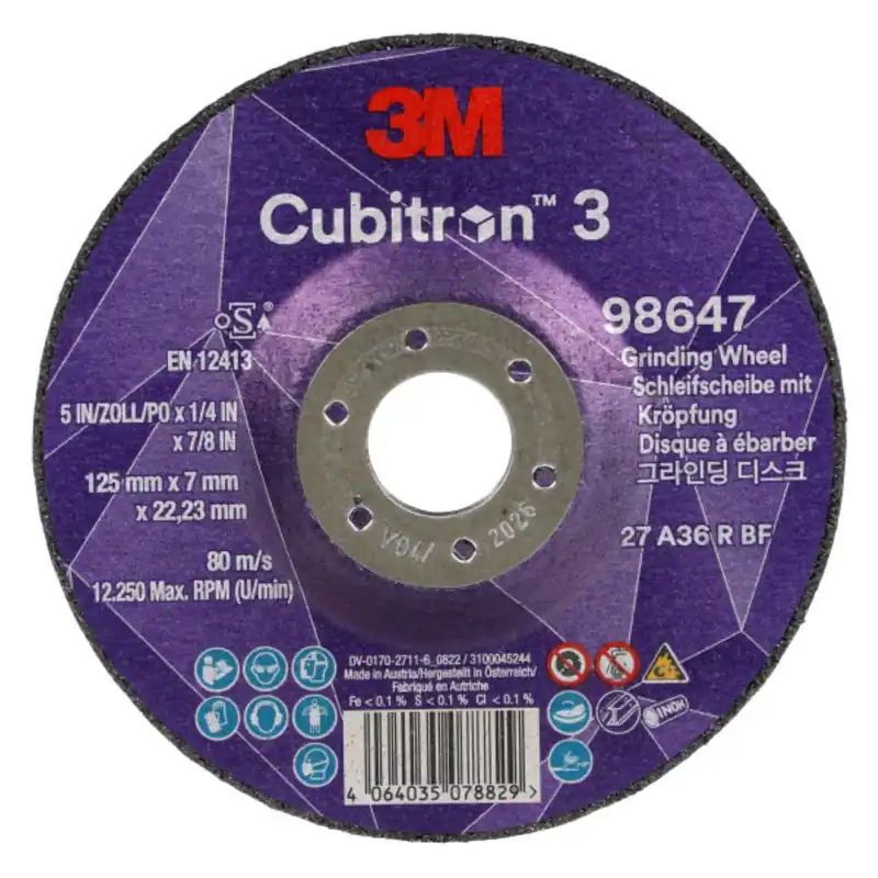 3M Cubitron 3 Disque à ébarber - 125 mm x 7 mm x 22,23 mm - K36 - T27 (10 pièces)
