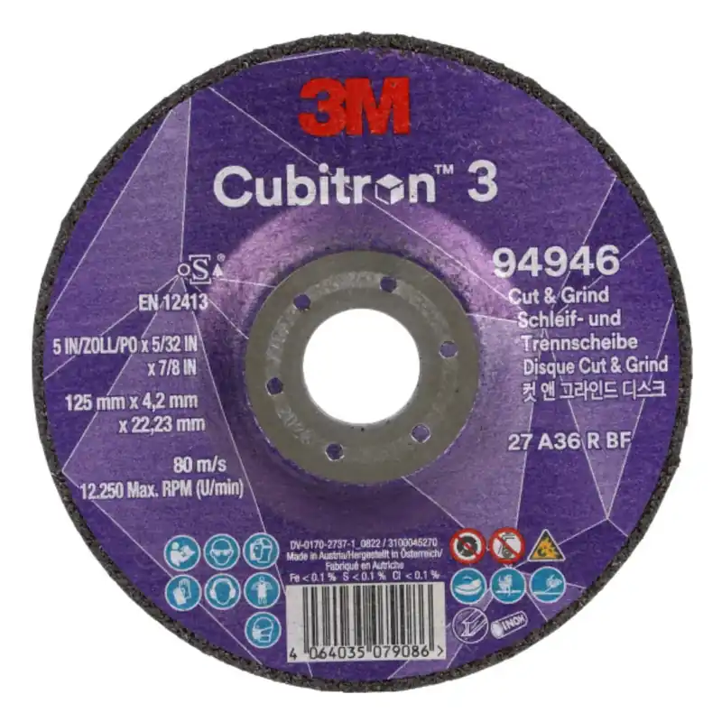 3M Cubitron 3 Disque Cut & Grind - 125 mm x 4,2 mm x 22,23 mm - K36 - T27 (10 pièces)