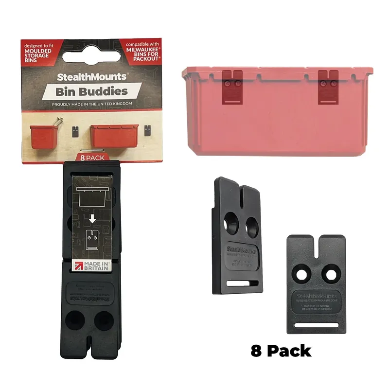StealthMounts OM-BIN-BLK-8 Bin Buddy Mount - pour Milwaukee PACKOUT / Ridgid / AEG / Keter - noir - 8 pièces