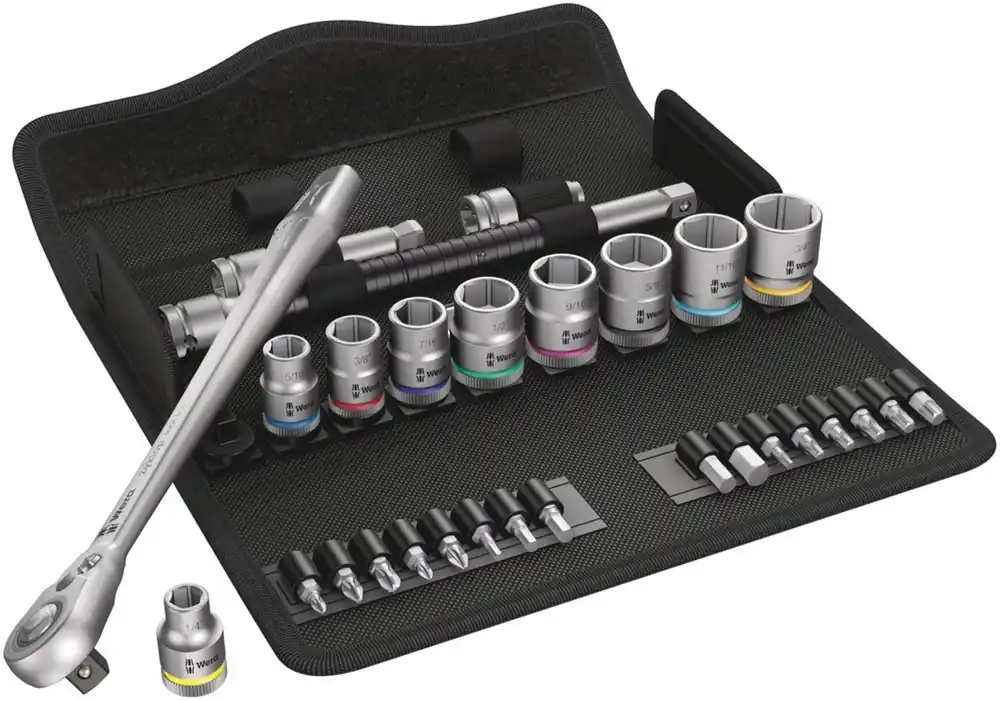 Wera 05004051001 29 pièces 8100 SB 11 Zyklop Metal Jeu de clés à cliquet et douilles avec levier de commutation - 3/8" - pouce
