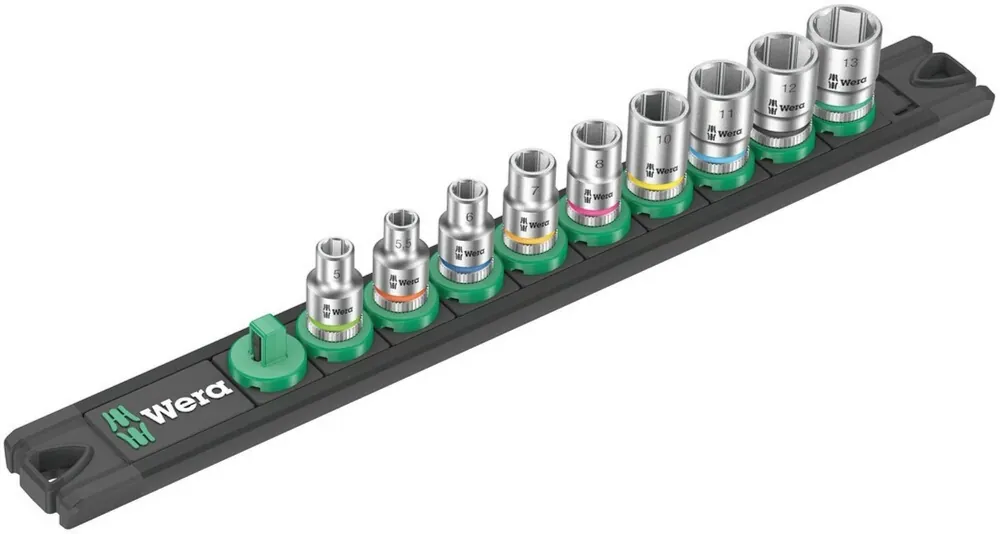 Wera 05005400001 9 pièces Barrette magnétique à douilles A 4 jeu de douilles Zyklop avec support - 1/4"