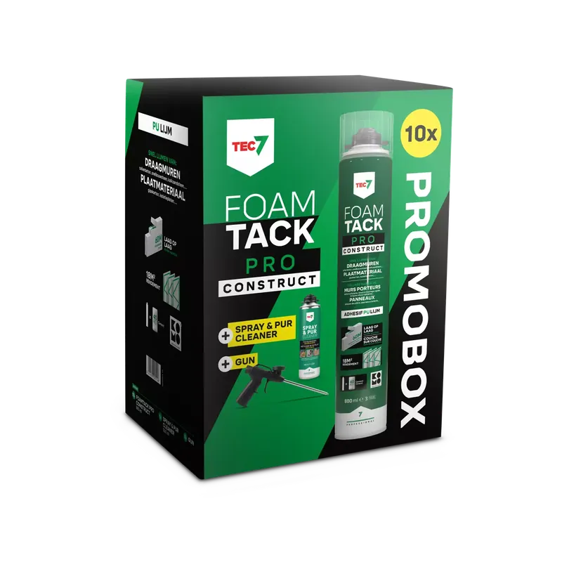 TEC7 FoamTack Pro Construct Combipack (10 x 880 ml, nettoyant et pistolet)