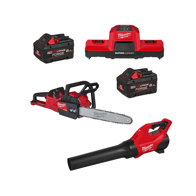 Milwaukee M18 FPP2OPL13-802 Kit tronçonneuse et souffleur de feuilles 18 V Li-ion (2 batteries 8,0 Ah)
