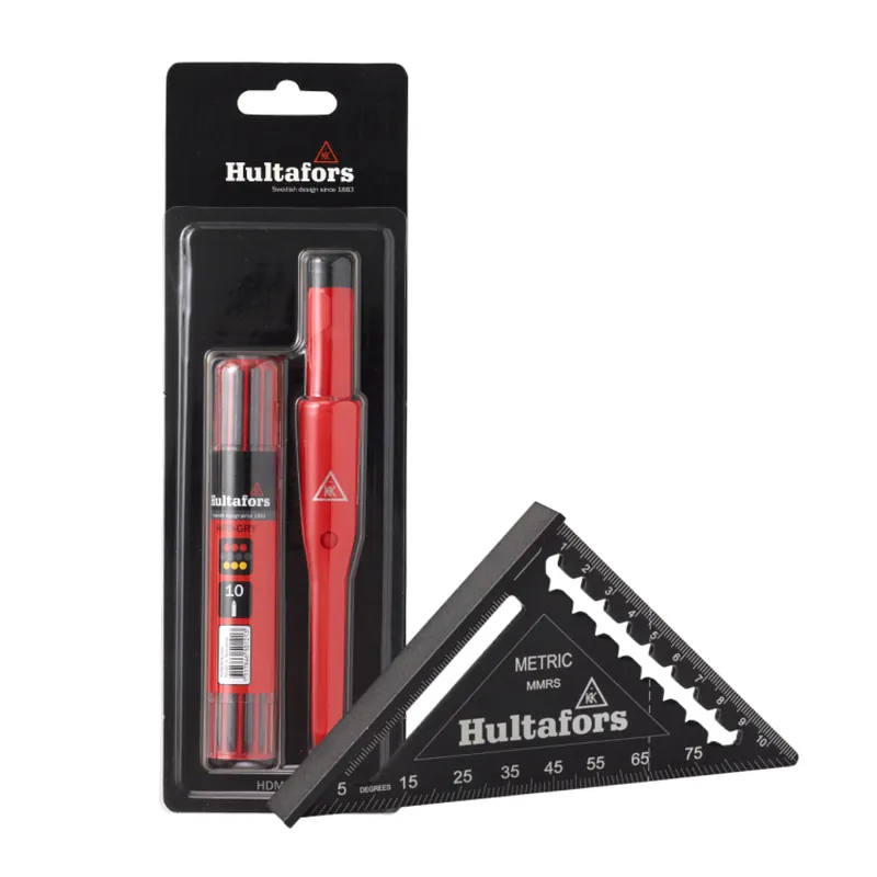 Hultafors 650230 Marqueur sec + recharge + MRS Équerre métrique pour charpentier 11 cm