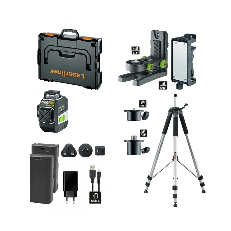 Laserliner MasterPlane-Laser 3G Pro 360° Kit laser à lignes croisées dans un coffret L-boxx - 3 lignes - vert - 3x 55 m - IP64 + trépied laser VarioStand L