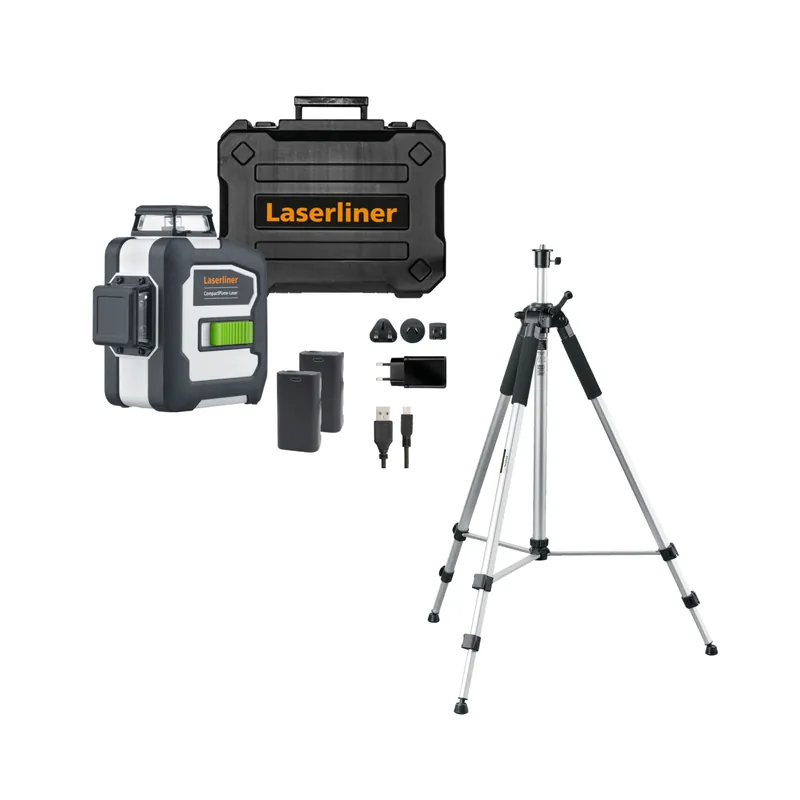 Laserliner 036.295A CompactPlane-Laser 3G Pro - Vert - 30 m + VarioStand L Trépied laser