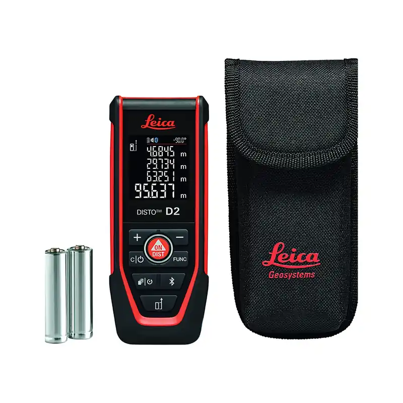 Leica D2-2 Télémètre dans un étui - Bluetooth / NFC - rouge - 150 m - IP54