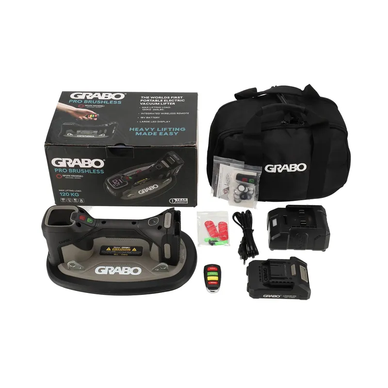 Grabo Pro Brushless Outil électrique de transport de dalles par aspiration, kit complet dans un sac - 120 kg