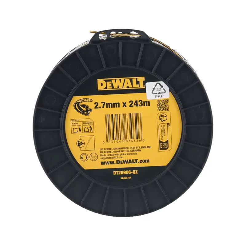 DeWALT DT20906-QZ Fil de coupe pour débroussailleuses professionnelles - 210 m - 2,7 mm