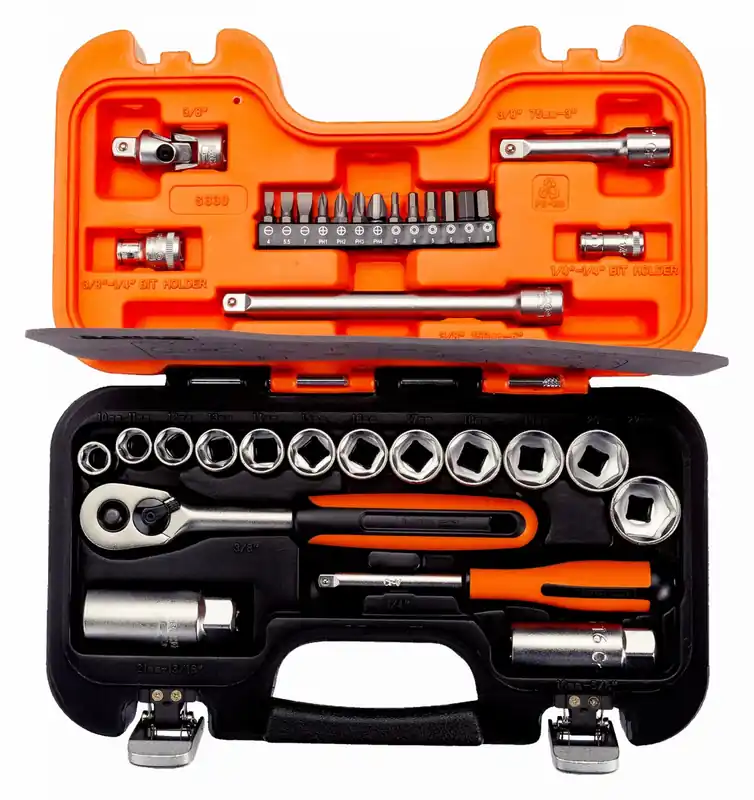 Bahco S330 - Jeu de douilles 6 pans 1/4‘‘ et 3/8‘‘ métrique et cliquet