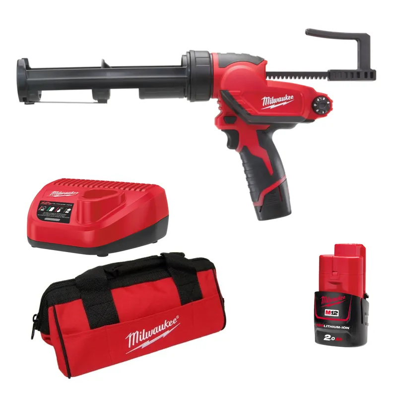 Milwaukee M12 PCG/310C-201B - Set de Pistolet à colle avec support de cartouche - Batterie 12V - Chargeur et Sac