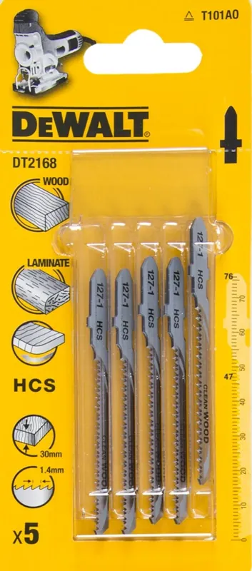 DeWALT DT2168-QZ Lame de scie sauteuse HCS Clean - pas de denture de 1,4 mm - Bois / Stratifié (5 pièces)