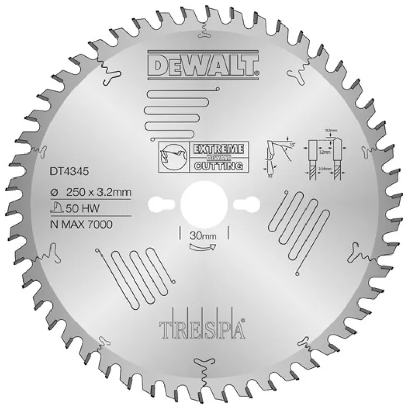 DeWALT DT4345-QZ Lame de scie circulaire Extreme - 250 x 30 x 50 dents - Bois / Trespa