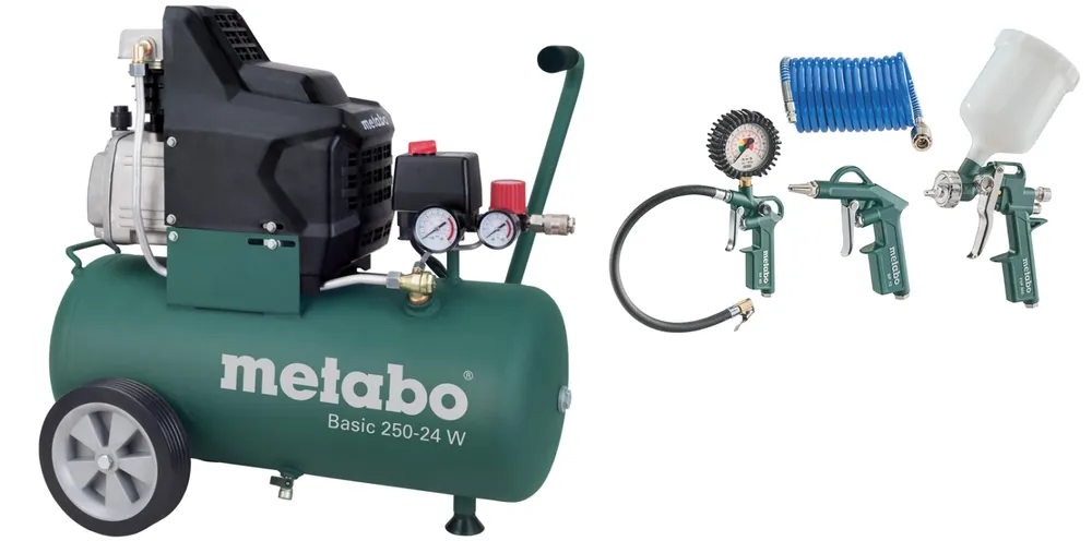 Metabo Basic 250-24 W Compresseur + LPZ 4 Set d‘outils à air comprimé - 1500W - 24L - 95 l/min