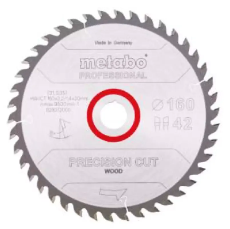 Metabo 628072000 Coupe de précision - Blade de scie circulaire professionnelle en bois - 160 x 20 x 42t - bois