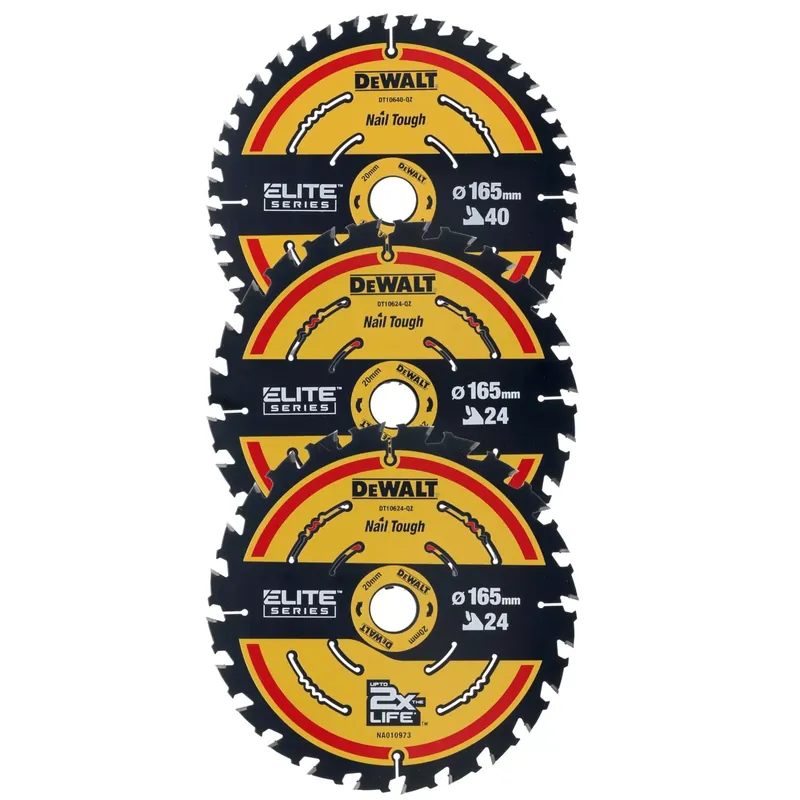 DeWALT DT10397-QZ Jeu de lames de scie circulaire pour la construction - 165 x 20 x 24 dents x 24 dents x 40 dents - Bois