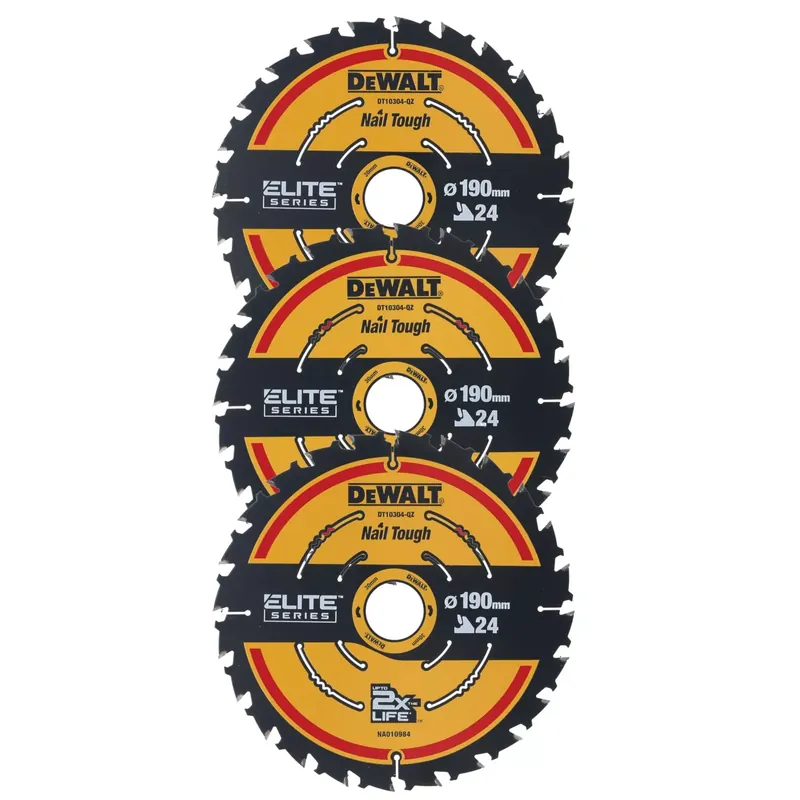 DeWALT DT10399-QZ Jeu de lames de scie circulaire pour la construction - 190 x 30 x 24 dents (3 pièces) - Bois