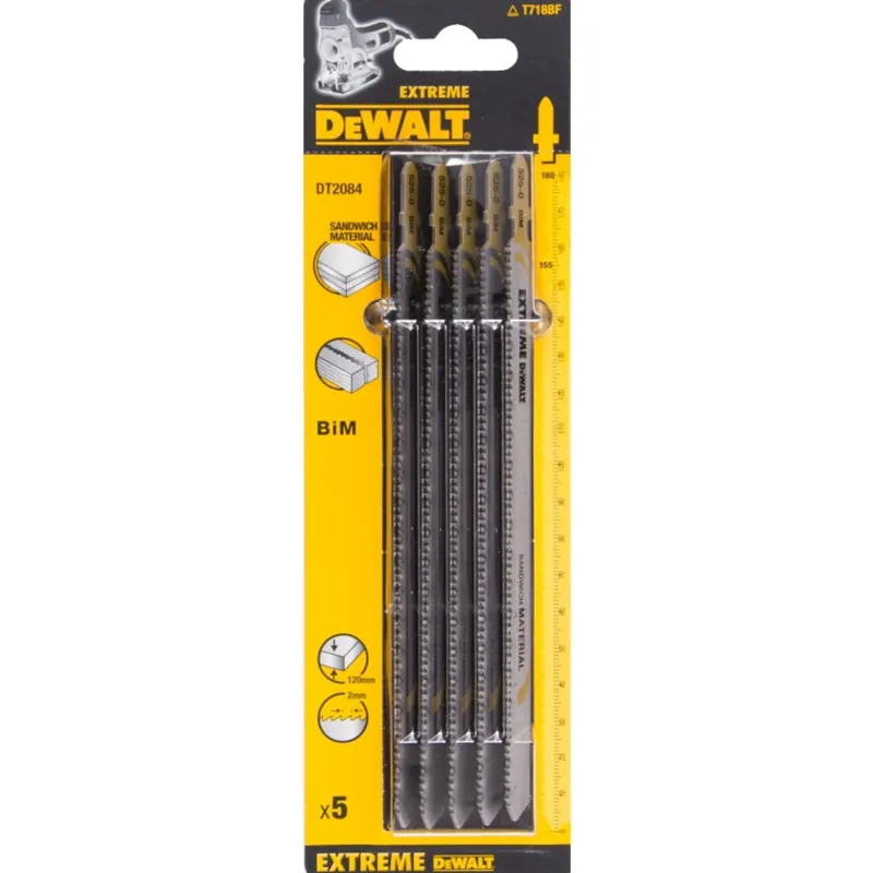 DeWALT DT2084-QZ Lame de scie sauteuse BiM Extreme - Pas de denture de 2 mm - Matériau sandwich (5 pièces)