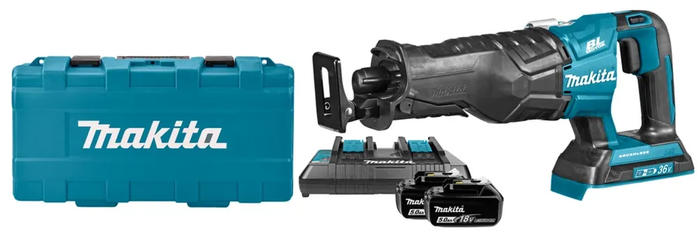 Makita DJR360PT2 Scie sabre sans-fil - 36V (2x 18V) Li-ion - 2 batteries 5,0 ah - Coffret - Changement rapide - Variable