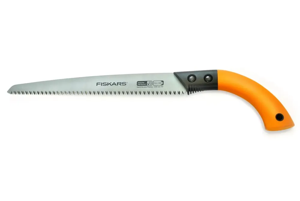 Fiskars - Scie à élaguer pour bois vert - Lame fixe - Gaine de rangement en plastique incluse - Coupe tirante - 33 cm - acier inoxydable