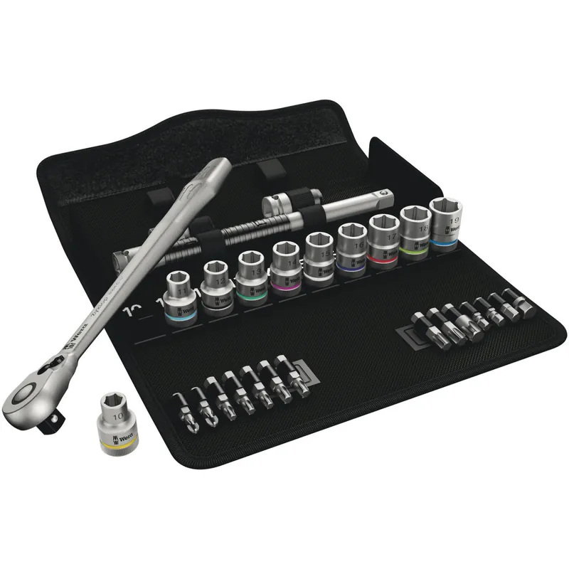 Wera 8100 SC 8 - Set de douilles + cliquet Zyklop Metal réversible 1/2" (28pcs) - métrique
