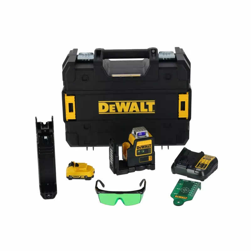 DeWALT DCE0811D1G-QW Kit laser à lignes croisées 360 degrés avec batterie Li-Ion 10,8 V (1 batterie 2,0 Ah) dans un coffret - vert - 15 m