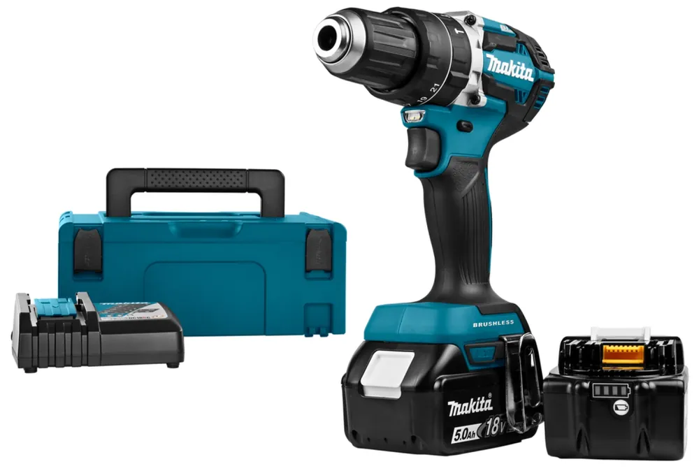 Makita DHP484RTJ Perceuse visseuse à percussion à batteries 18V Li-Ion set (2x batterie 5,0Ah) dans MAKPAC - moteur sans charbon