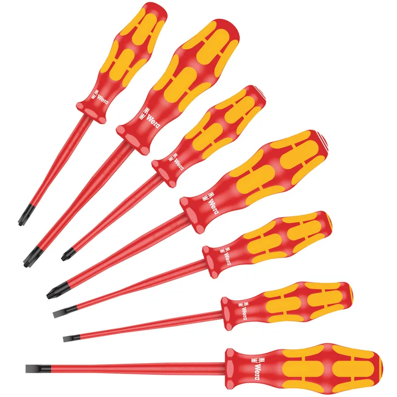 Wera 160 iSS/7 Jeu de tournevis Kraftform Plus Série 100. Avec lames à diamètre réduit ainsi qu‘à diamètres de manches réduits, 7 pièces