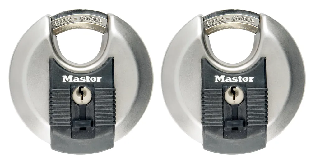 Master Lock M40EURT - Cadenas Rond - A Clé - Acier Inoxydable - Extérieur - Lot de 2