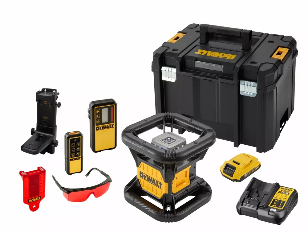 DeWALT DCE079D1R-QW Kit laser rotatif 18 V avec récepteur dans un coffret - Rouge - 76 m - IP67