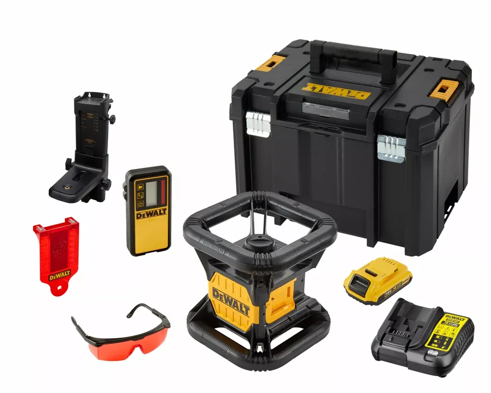 DeWALT DCE074D1R-QW Kit laser rotatif 18 V avec récepteur dans un coffret - Rouge - 45 m - IP54
