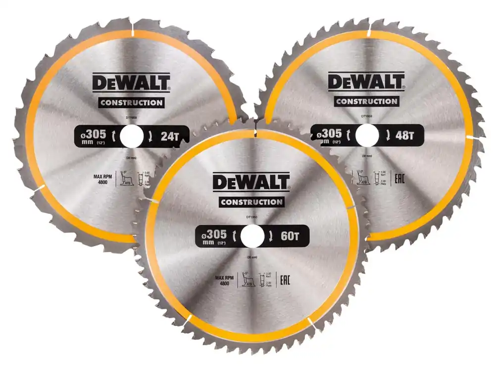 DeWALT DT1964-QZ Jeu de 3 lames de scie circulaire - 305 x 30 x 24 dents / 48 dents / 60 dents - Bois