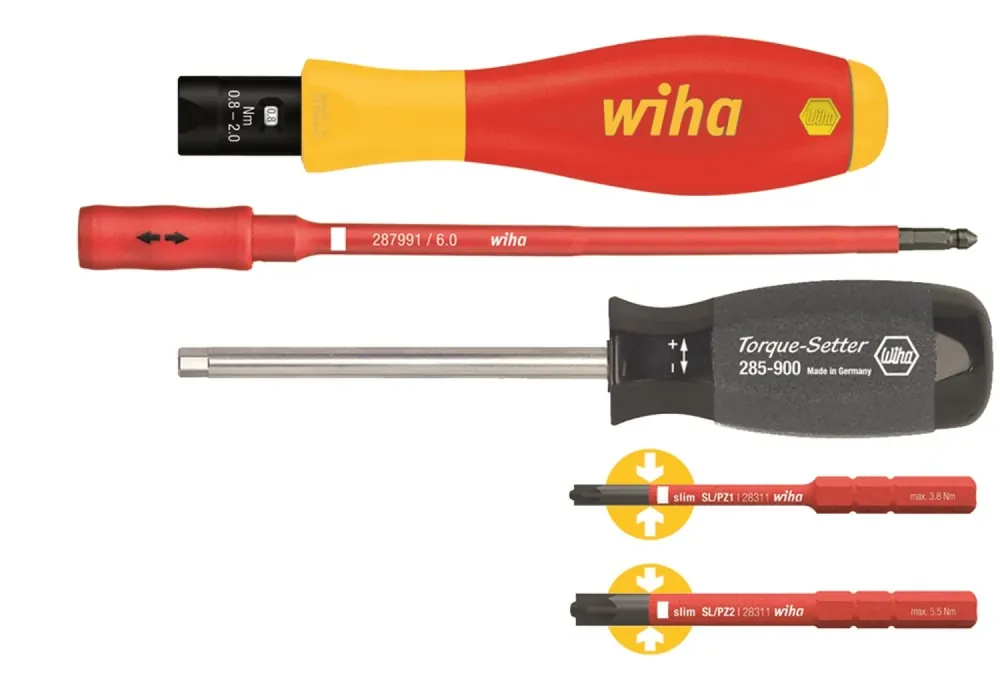 Wiha 38074 Jeu de tournevis dynamométriques TorqueVario-S electric PlusMinus/Pozidriv à couple limité à réglage variable - 5 pcs - 0,8-5,0 Nm