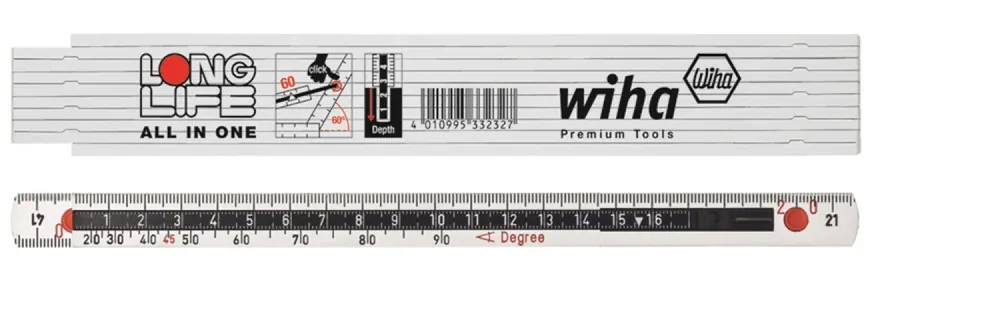 Wiha 33232 Mètre pliant Longlife 2 m métrique - 10 branches - blanc - All in One