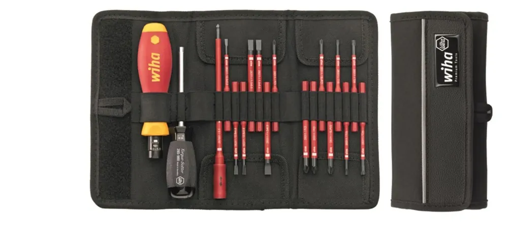 Wiha 36791 Jeu de tournevis dynamométriques TorqueVario-S electric Jeu mixte à couple limité à réglage variable - 18 pcs - 0,8-5,0 Nm - dans trousse repliable