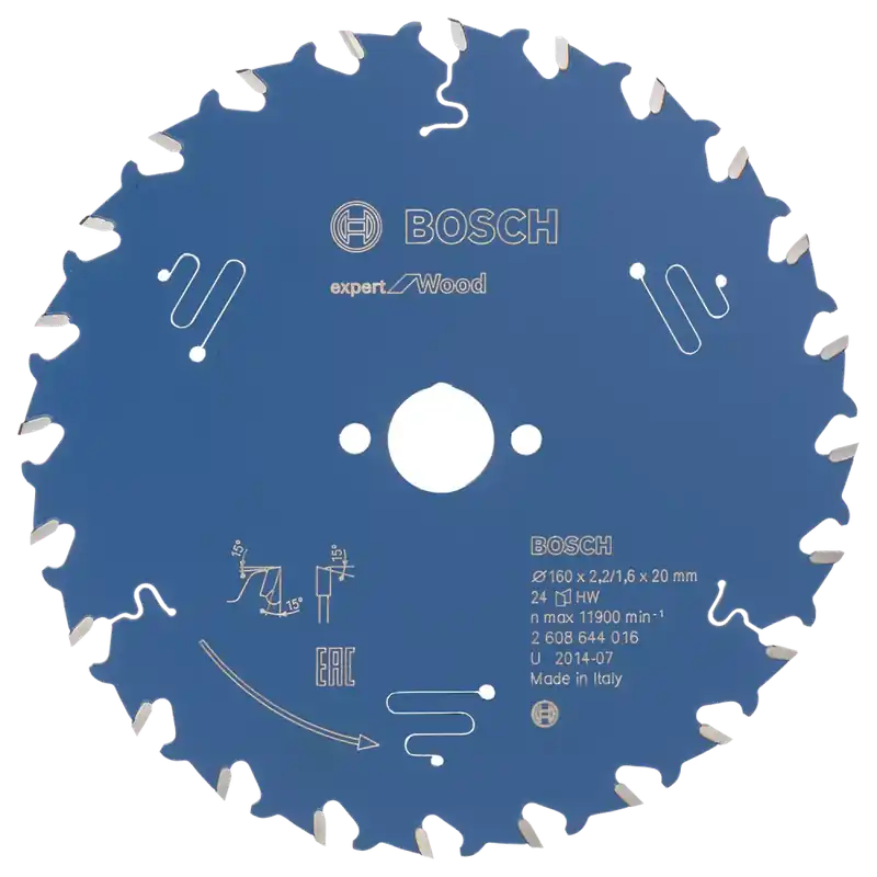 Bosch 2608644016 - Lame de Scie Circulaire Expert pour Bois - 160 x 20 x 2,2 mm, 24D