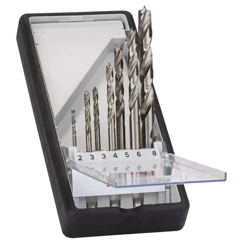 Bosch 2607019923 - Set 7 pièces mèche à bois hélicoïdal Robust Line à queue six pans 2; 3; 3; 4; 5; 6; 8 mm